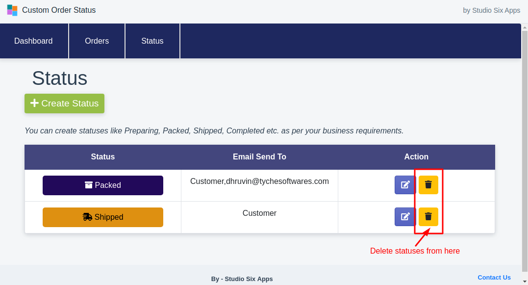 Delete Status from Status tab